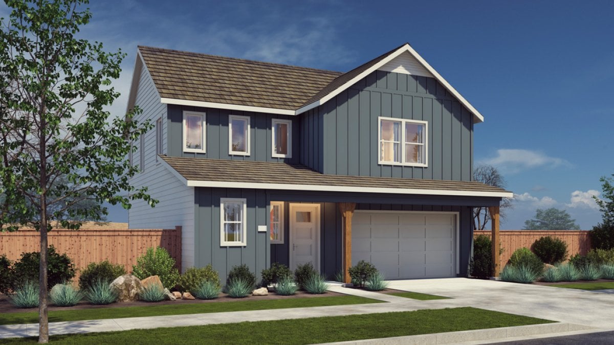 Exterior elevation of Gallatin Plan 1A, Northwest Crossing community, Bozeman, Montana
