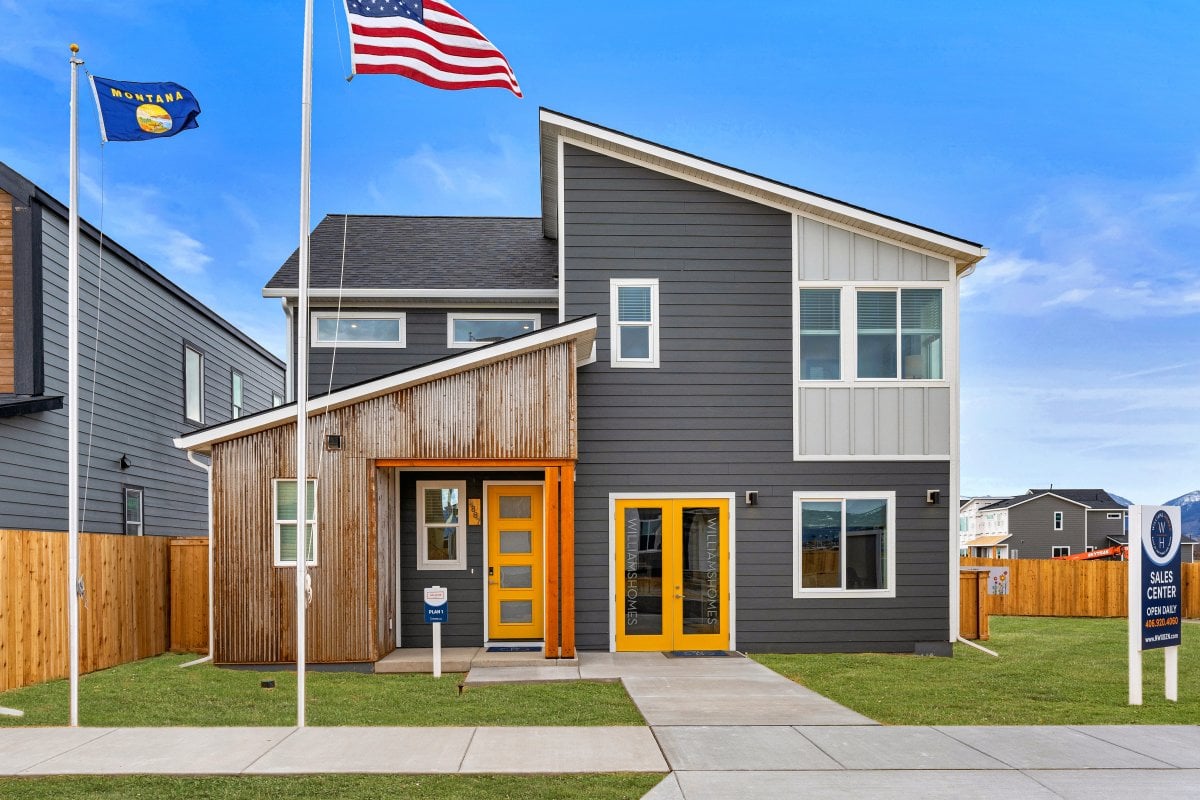 Exterior elevation of Gallatin Plan 1B Model, Northwest Crossing community, Bozeman, Montana