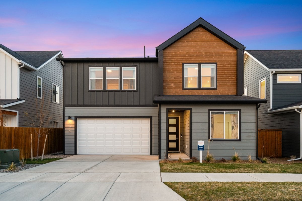 Exterior elevation of Gallatin Plan 2 Model, Northwest Crossing community, Bozeman, Montana